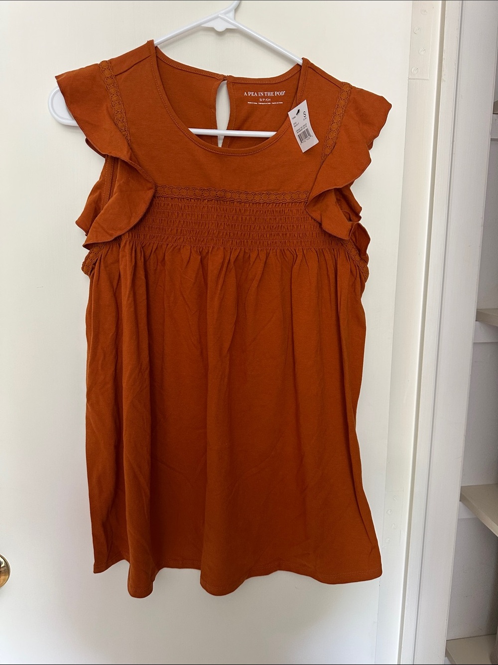 A Pea in the Pod Rust Orange Ruffle Sleeve Tank Top